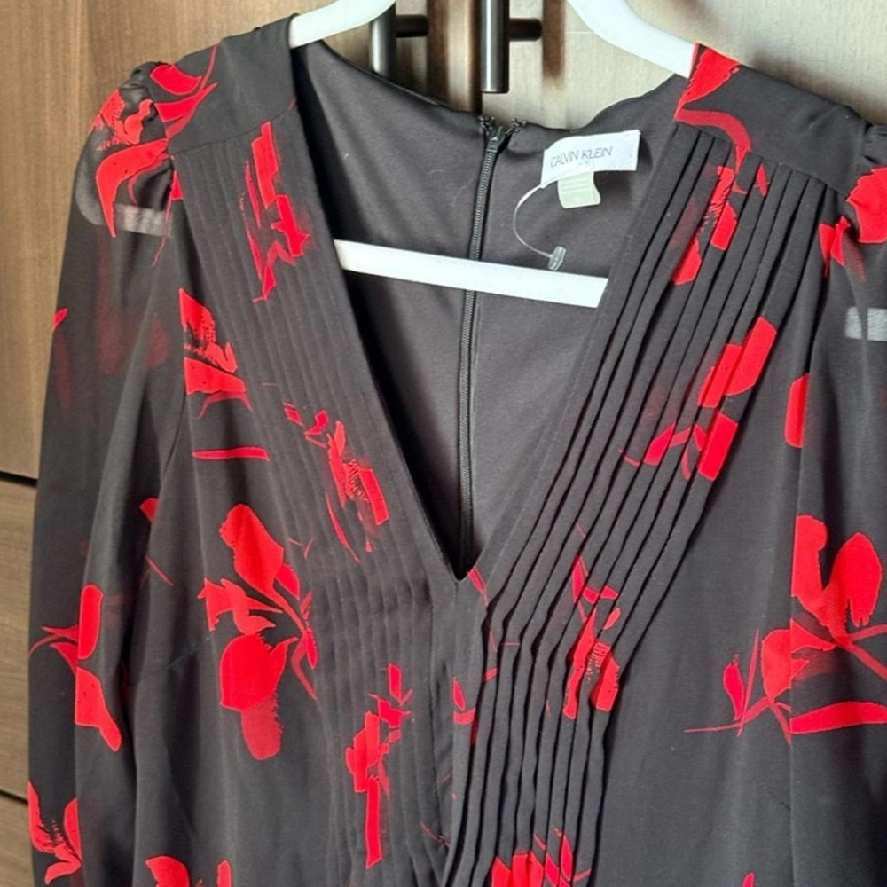 NWT Calvin Klein Black Dress with Red Floral Design - Picture 7 of 7